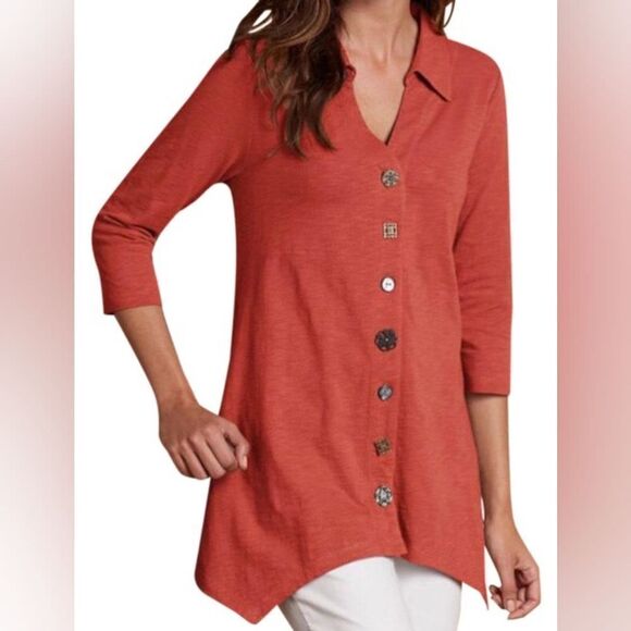 Soft Surroundings Women's Danielle Statement Button Down 3/4 Sleeve Top Size S - Picture 13 of 13